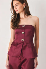 MODERN NOIR BLACK STRAPLESS BUTTON TOP - Flying Tomato - Flyclothing LLC