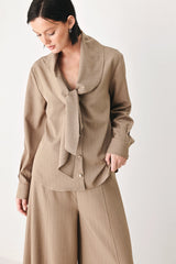 MOCHA MUSE SCARF TIE BUTTON DOWN TOP - Flying Tomato - Flyclothing LLC