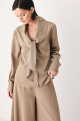 MOCHA MUSE SCARF TIE BUTTON DOWN TOP