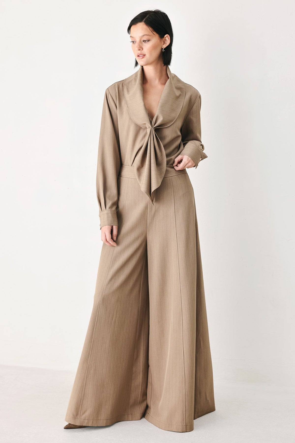 MOCHA MUSE SCARF TIE BUTTON DOWN TOP - Flying Tomato - Flyclothing LLC