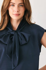 NAVY KNOT NAVY TIE-FRONT SLEEVELESS TOP - Flying Tomato - Flyclothing LLC
