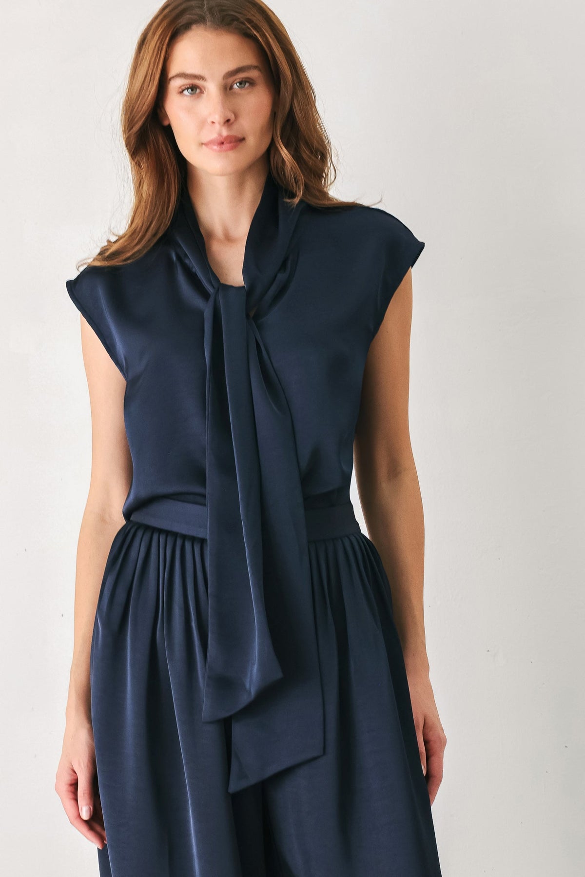 NAVY KNOT NAVY TIE-FRONT SLEEVELESS TOP - Flying Tomato - Flyclothing LLC