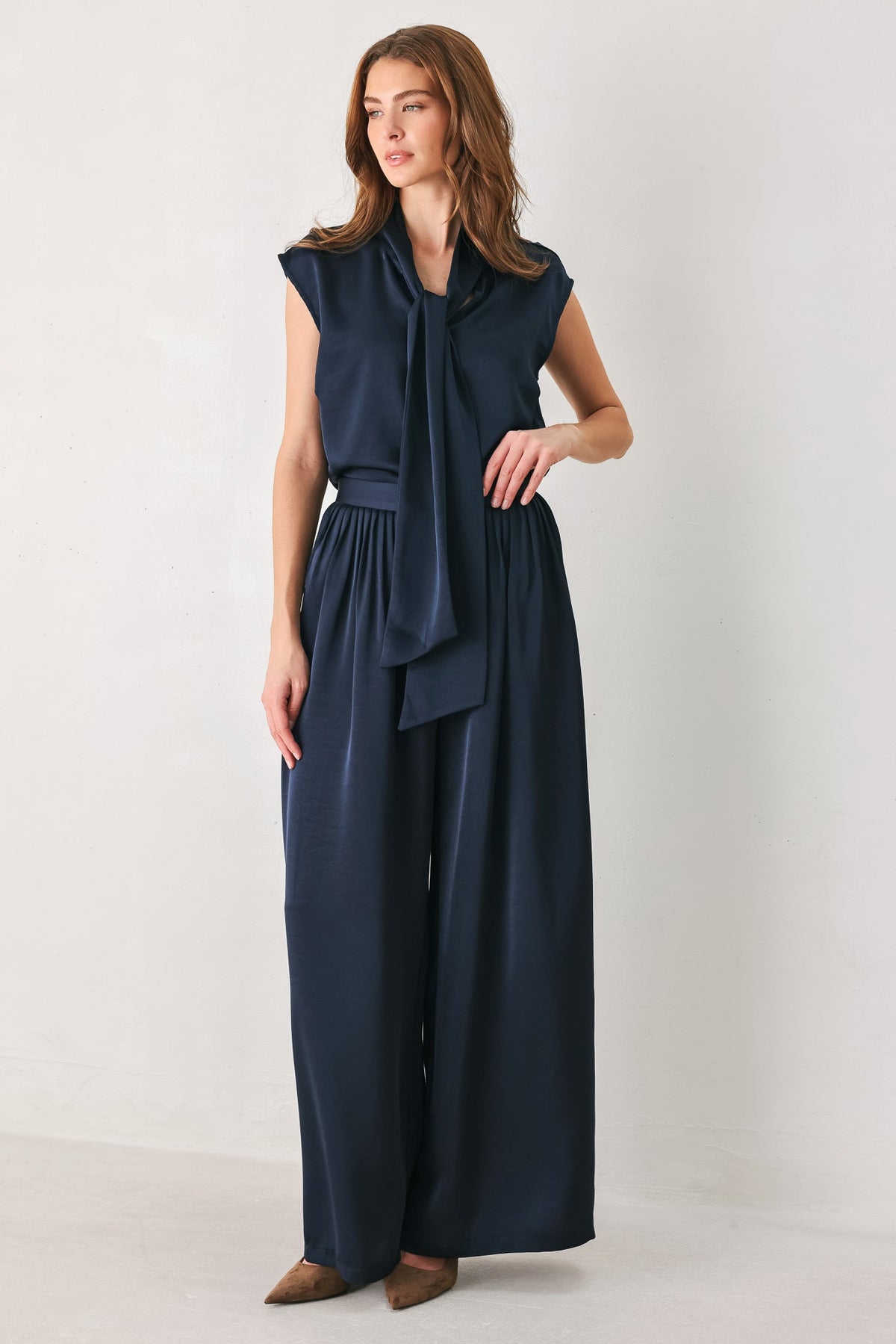 NAVY KNOT NAVY TIE-FRONT SLEEVELESS TOP - Flying Tomato - Flyclothing LLC