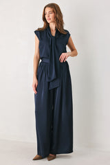 NAVY KNOT NAVY TIE-FRONT SLEEVELESS TOP - Flying Tomato - Flyclothing LLC