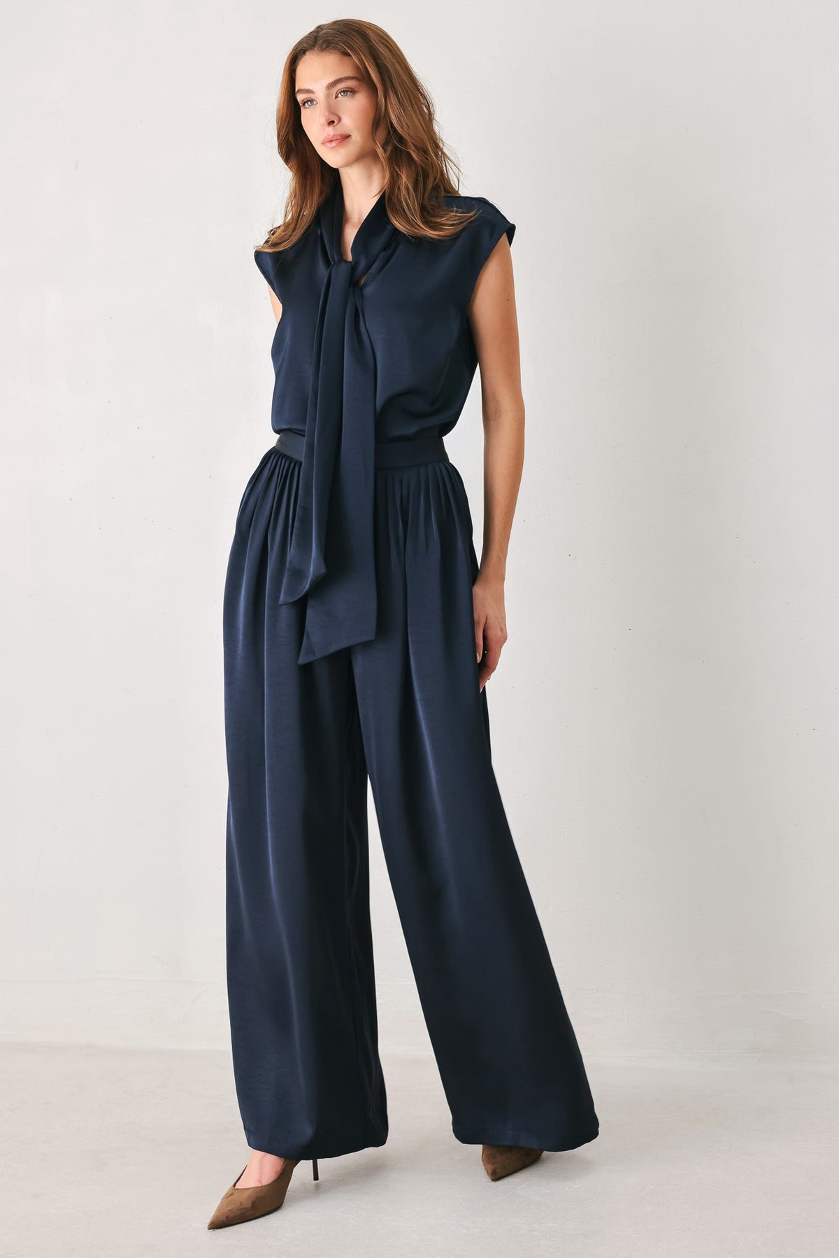 NAVY KNOT NAVY TIE-FRONT SLEEVELESS TOP - Flying Tomato - Flyclothing LLC