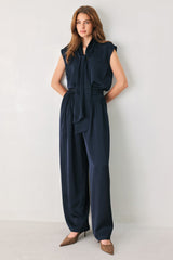 NAVY KNOT NAVY TIE-FRONT SLEEVELESS TOP - Flying Tomato - Flyclothing LLC