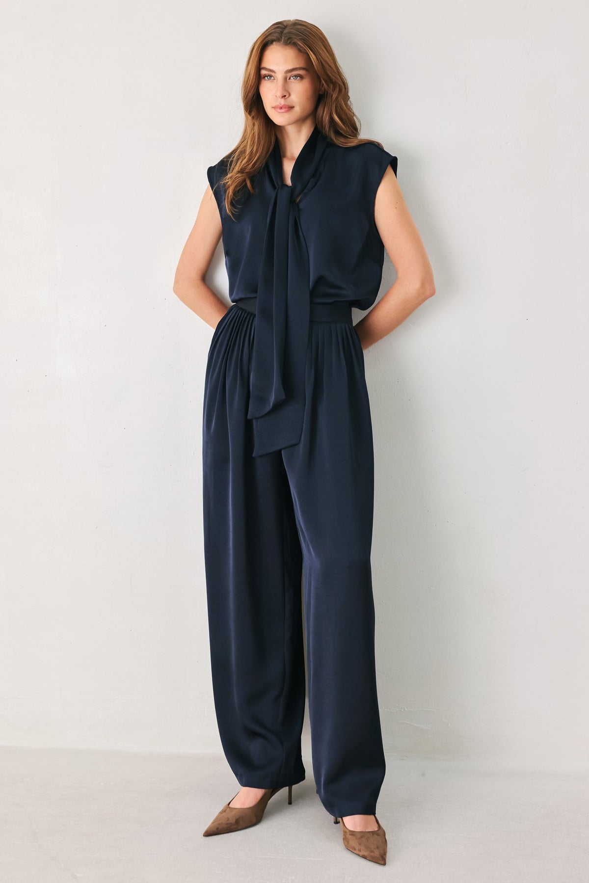 NAVY KNOT NAVY TIE-FRONT SLEEVELESS TOP - Flying Tomato - Flyclothing LLC