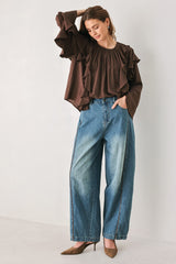 COCOA CASCADE BROWN TIERED-RUFFLE BLOUSE - Flying Tomato - Flyclothing LLC