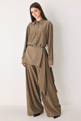STRIPED DRAMA BROWN& BLACK BUTTON-DOWN TOP - Flying Tomato - Flyclothing LLC