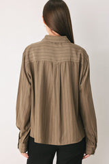 STRIPED DRAMA BROWN& BLACK BUTTON-DOWN TOP - Flying Tomato - Flyclothing LLC