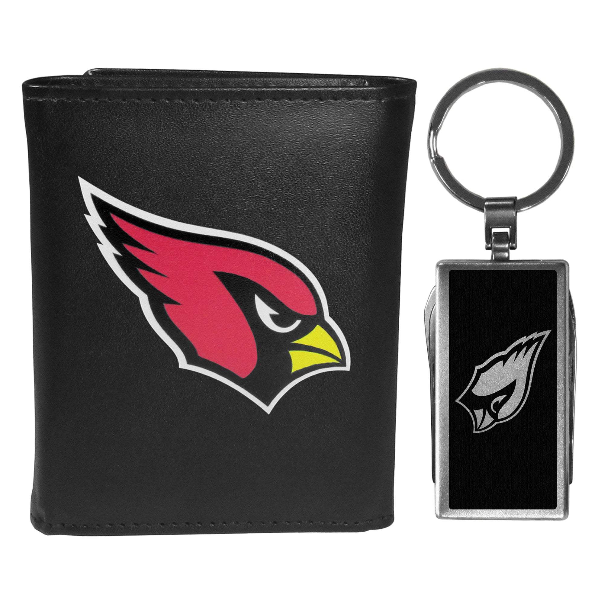 Arizona Cardinals Tri-fold Wallet & Multitool Key Chain, Black - Arizona Cardinals - Flyclothing LLC