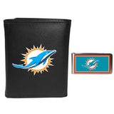 Miami Dolphins Tri-fold Wallet & Color Money Clip - Miami Dolphins