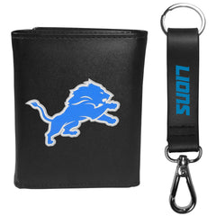Detroit Lions Tri-fold Wallet & Strap Key Chain - Detroit Lions