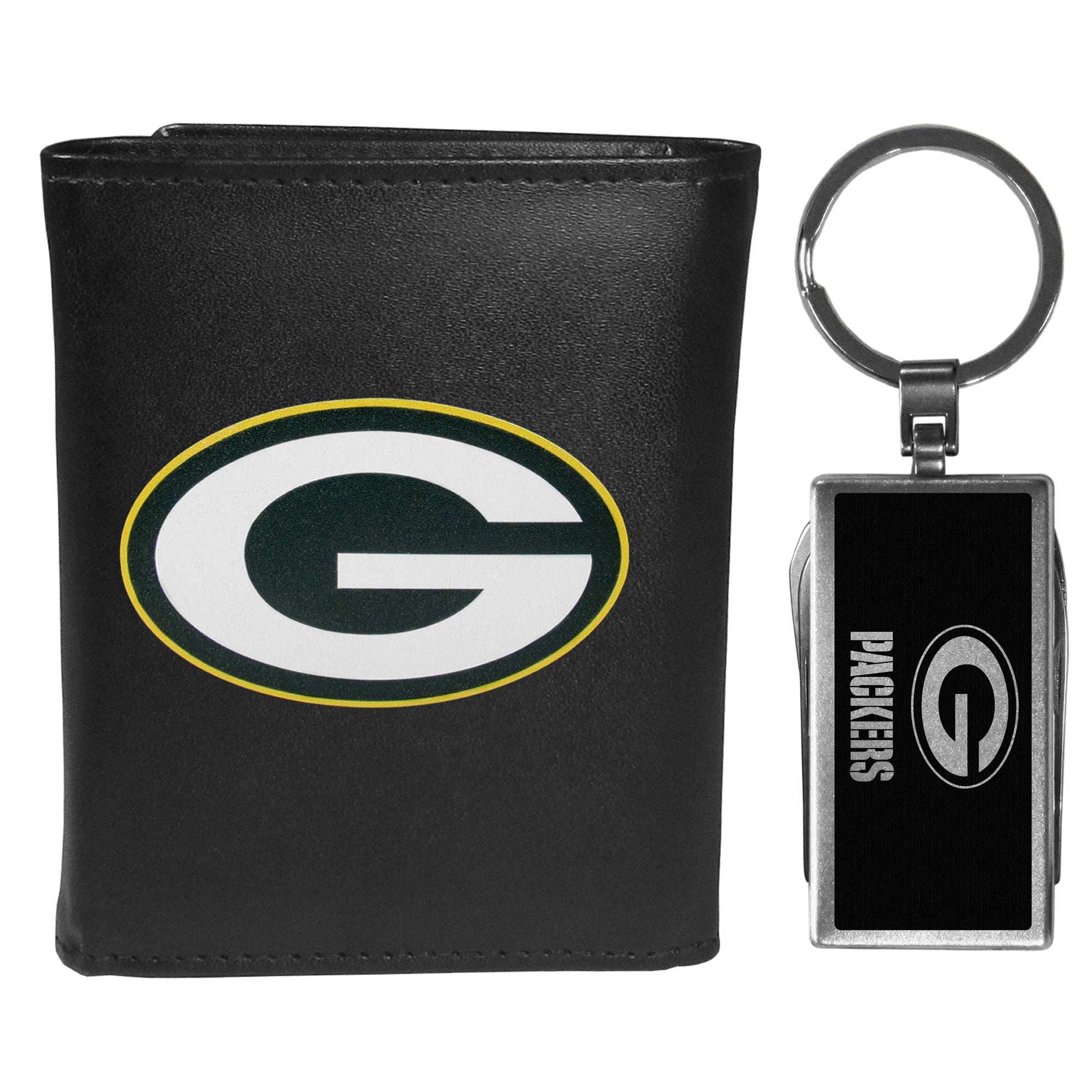 Green Bay Packers Tri-fold Wallet & Multitool Key Chain, Black - Green Bay Packers - Flyclothing LLC