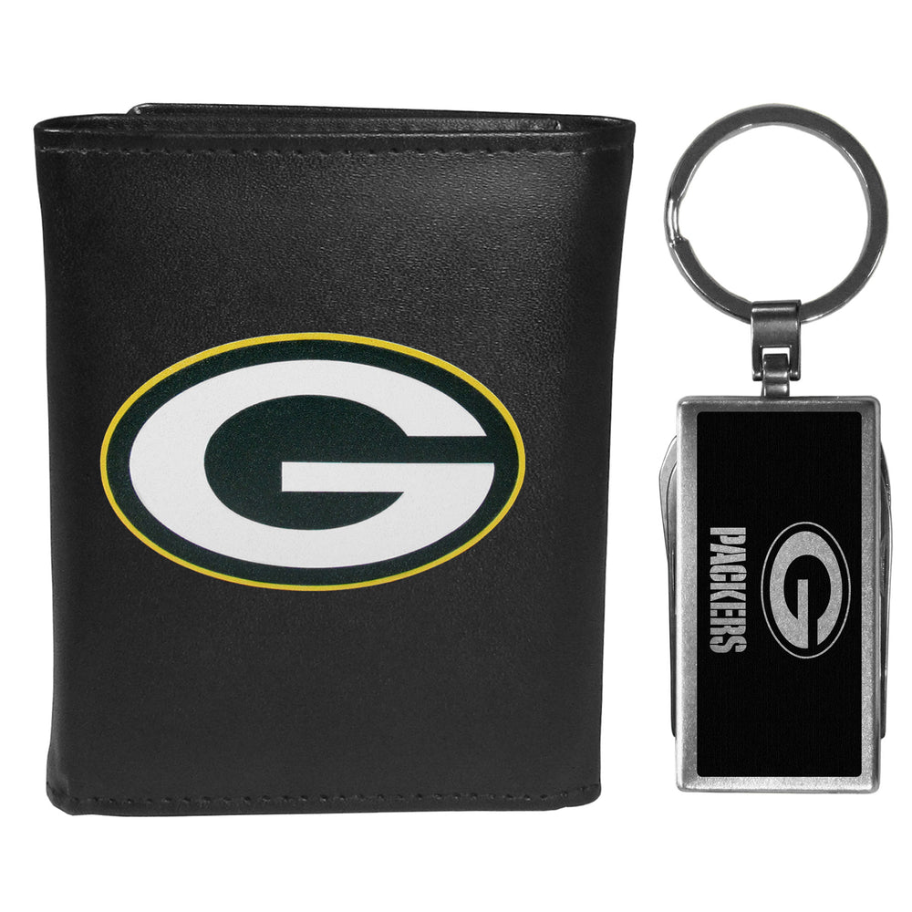 Green Bay Packers Tri-fold Wallet & Multitool Key Chain Black