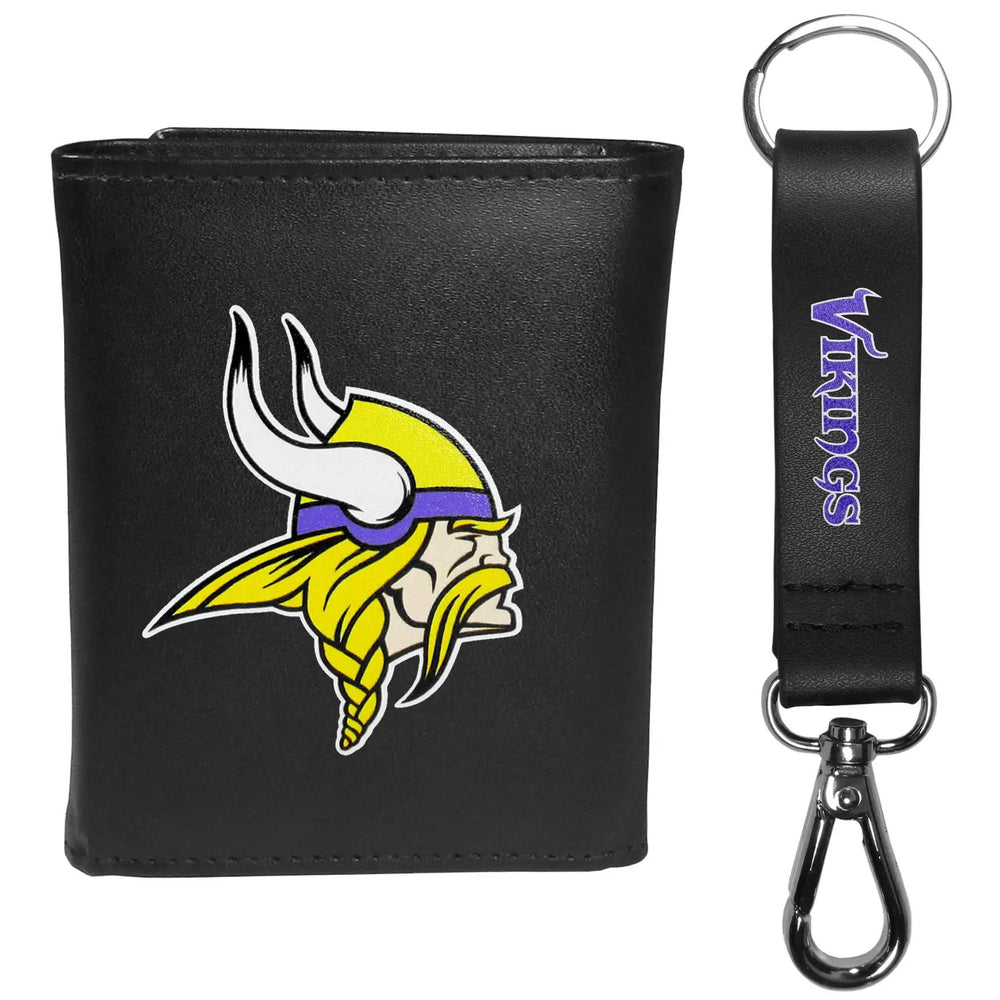 Minnesota Vikings Tri-fold Wallet & Strap Key Chain - Minnesota Vikings