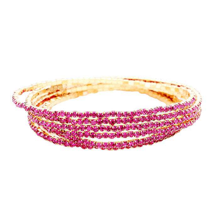 6PCS - Rhinestone Multi Layered Stretch Evening Bracelets - Madeline Love - Flyclothing LLC