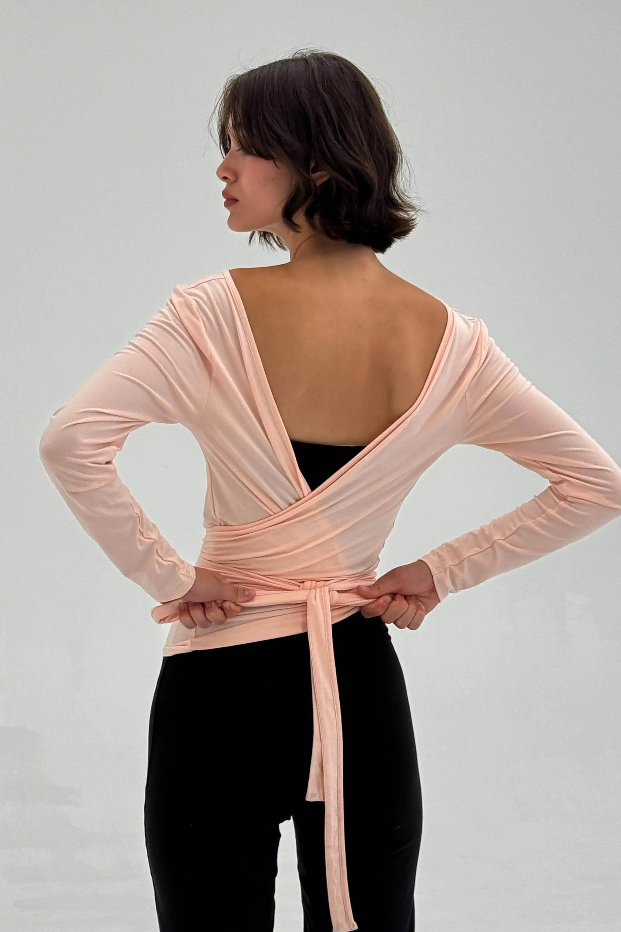 BALLERINA WRAP TOP IN POWDER PINK