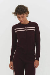 CASHMERE WOOL STRIPE CARDIGAN IN RASPBERRY CREAM - findmenowthelabel - Flyclothing LLC