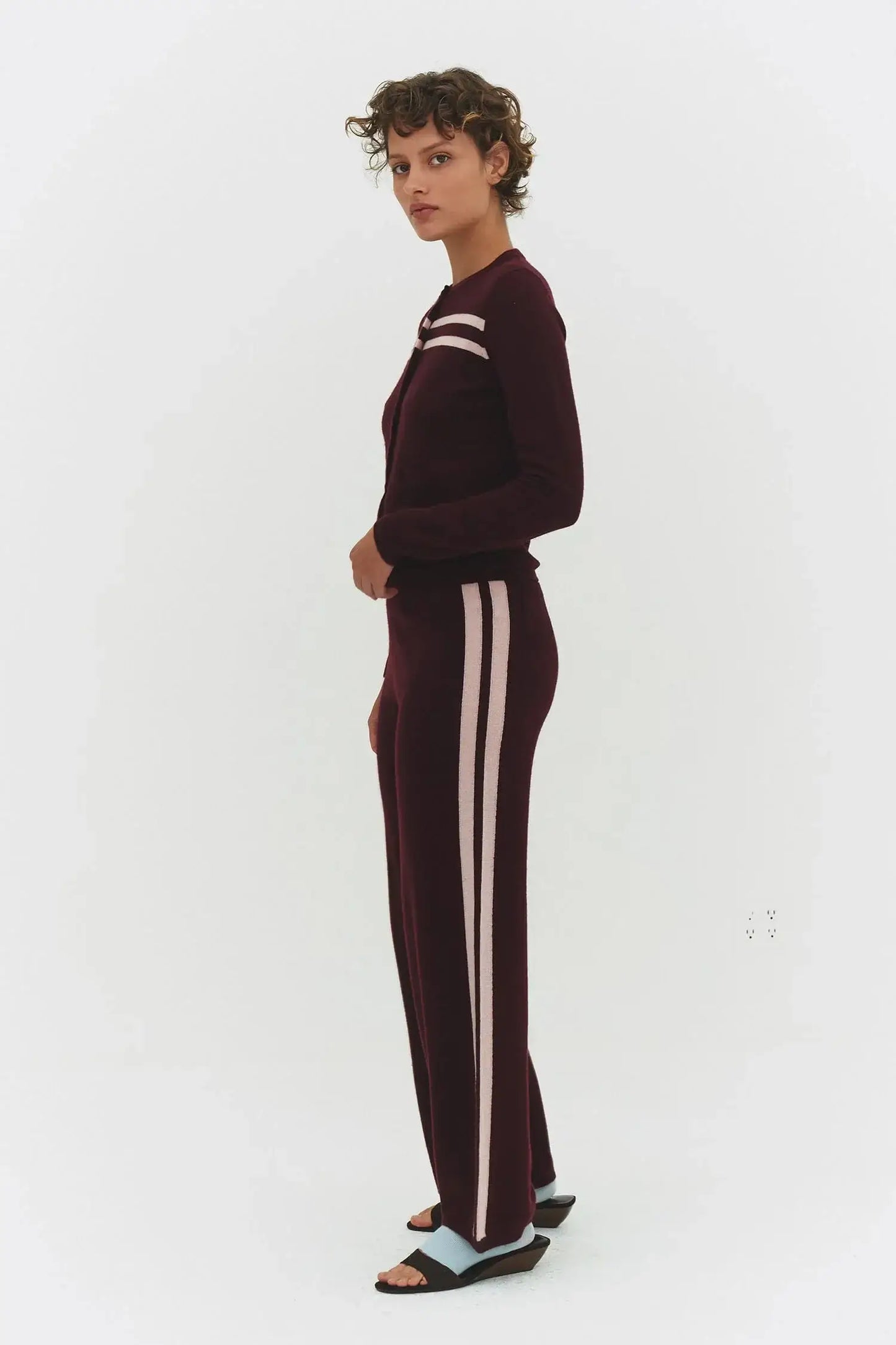 CASHMERE WOOL STRIPE CARDIGAN IN RASPBERRY CREAM - findmenowthelabel - Flyclothing LLC