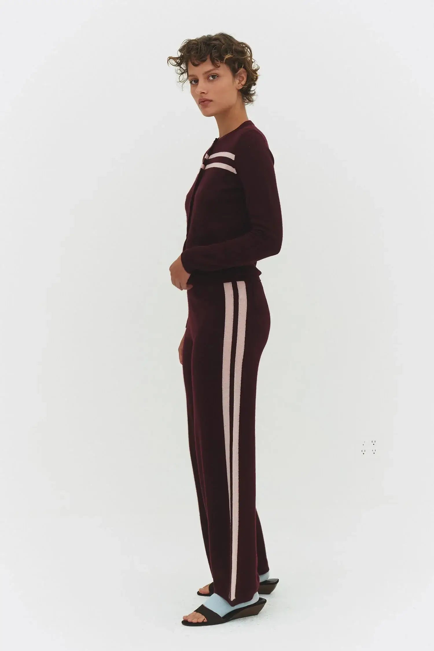 CASHMERE WOOL STRIPE CARDIGAN IN RASPBERRY CREAM - findmenowthelabel - Flyclothing LLC
