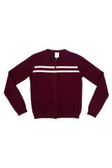 CASHMERE WOOL STRIPE CARDIGAN IN RASPBERRY CREAM - findmenowthelabel - Flyclothing LLC