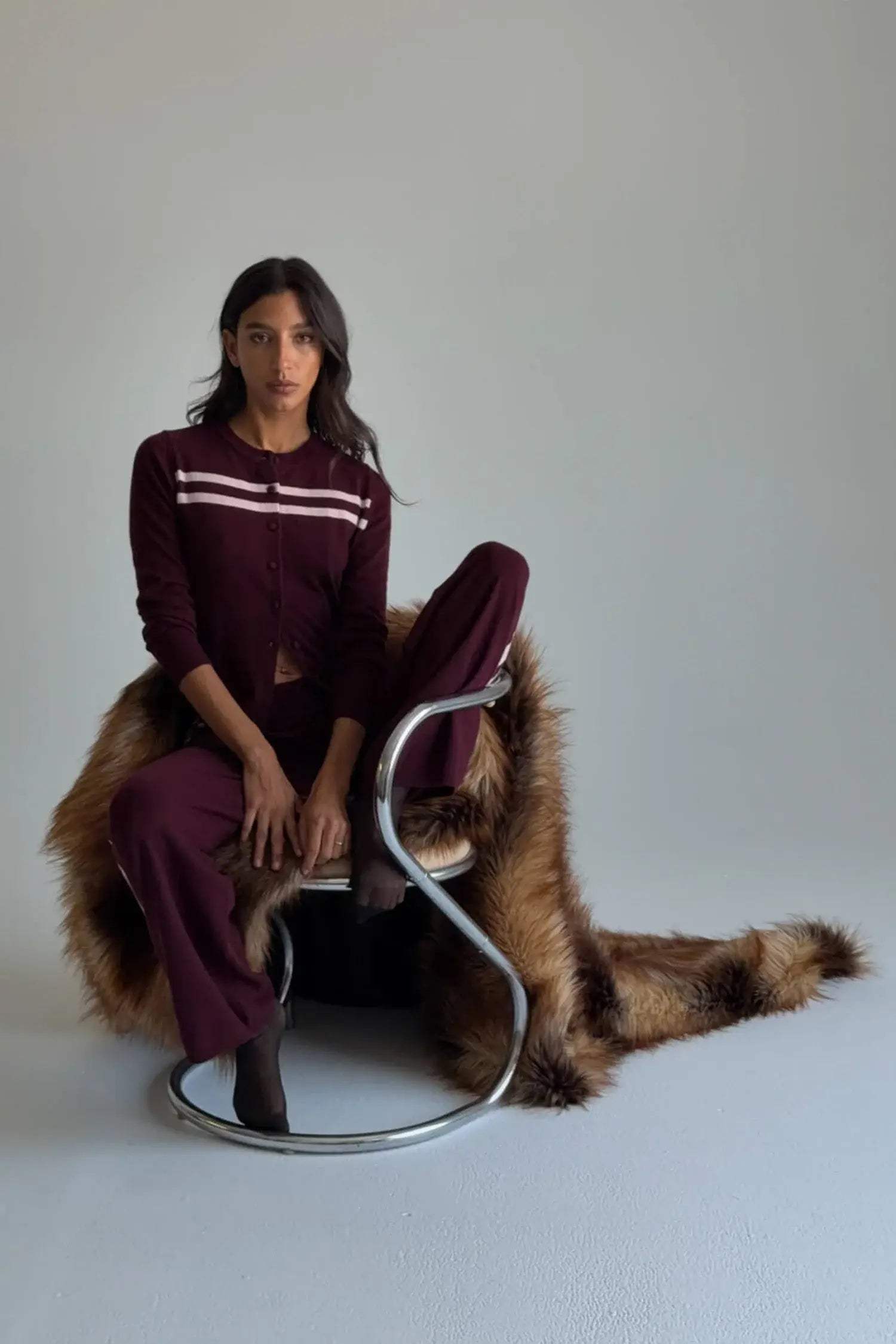 CASHMERE WOOL STRIPE CARDIGAN IN RASPBERRY CREAM - findmenowthelabel - Flyclothing LLC