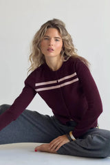CASHMERE WOOL STRIPE CARDIGAN IN RASPBERRY CREAM - findmenowthelabel - Flyclothing LLC