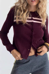 CASHMERE WOOL STRIPE CARDIGAN IN RASPBERRY CREAM - findmenowthelabel - Flyclothing LLC