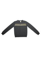 Cashmere Wool Stripe Cardigan in Charcoal/Butter