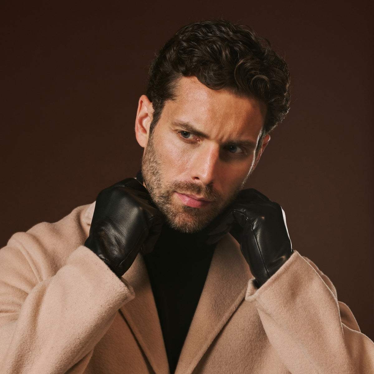 Fabio (black) - Men's classic Italian lambskin leather gloves with pure silk lining - Leather Gloves Online - Flyclothing LLC