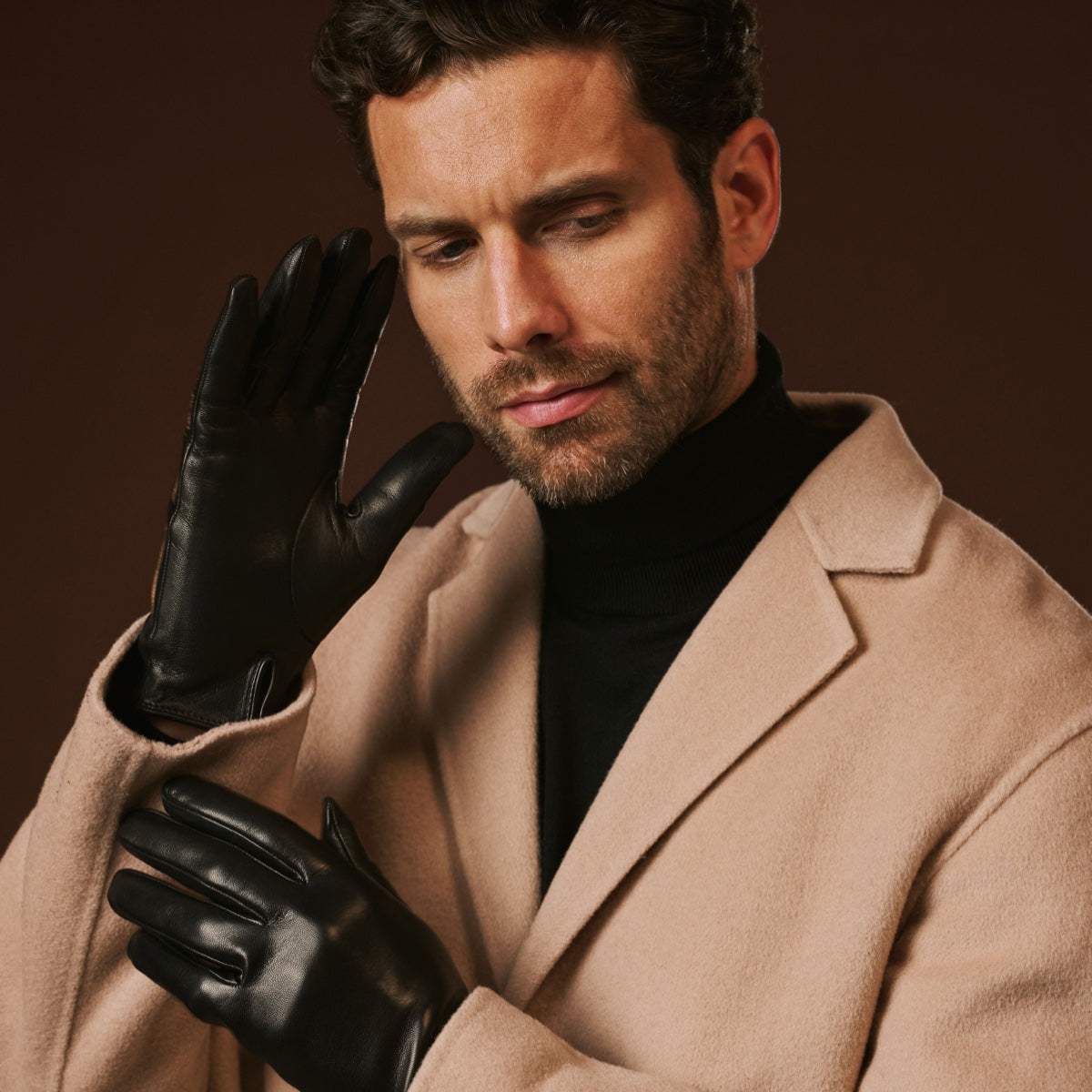 Fabio (black) - Men's classic Italian lambskin leather gloves with pure silk lining - Leather Gloves Online - Flyclothing LLC