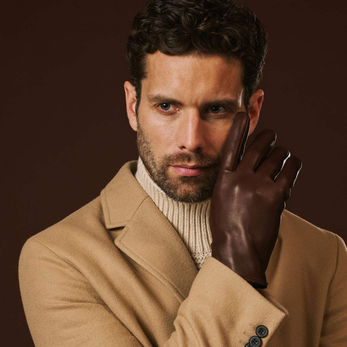 Fabio (brown) - Men's classic Italian lambskin leather gloves with pure silk lining - Leather Gloves Online - Flyclothing LLC