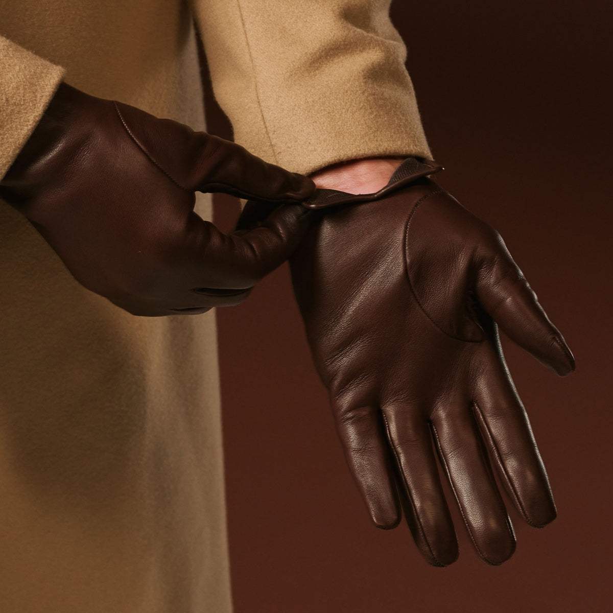 Fabio (brown) - Men's classic Italian lambskin leather gloves with pure silk lining - Leather Gloves Online - Flyclothing LLC