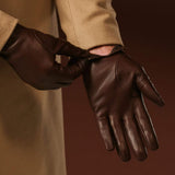 Fabio (brown) - Men's classic Italian lambskin leather gloves with pure silk lining - Leather Gloves Online - Flyclothing LLC