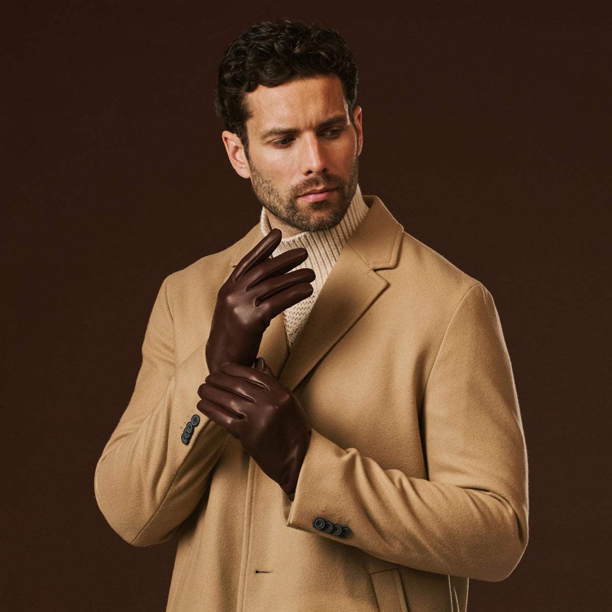 Fabio (brown) - Men's classic Italian lambskin leather gloves with pure silk lining - Leather Gloves Online - Flyclothing LLC