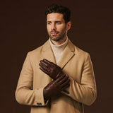 Fabio (brown) - Men's classic Italian lambskin leather gloves with pure silk lining - Leather Gloves Online - Flyclothing LLC
