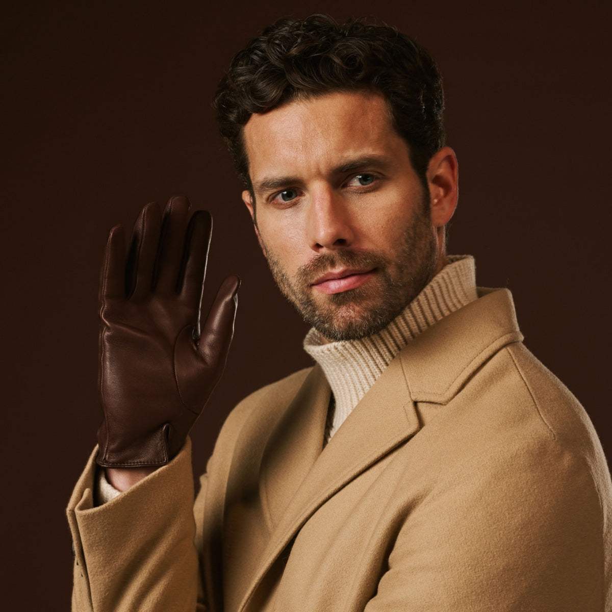 Fabio (brown) - Men's classic Italian lambskin leather gloves with pure silk lining - Leather Gloves Online - Flyclothing LLC