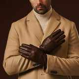 Fabio (brown) - Men's classic Italian lambskin leather gloves with pure silk lining - Leather Gloves Online - Flyclothing LLC