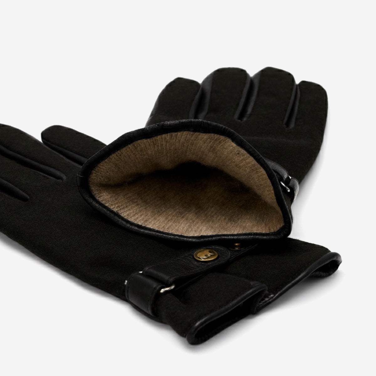 Fabrizio (black) – Tweed men's gloves with touchscreen capability and adjustable snap button - Leather Gloves Online - Flyclothing LLC