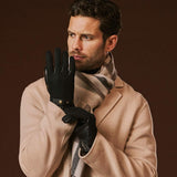 Fabrizio (black) – Tweed men's gloves with touchscreen capability and adjustable snap button - Leather Gloves Online - Flyclothing LLC