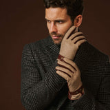 Fabrizio (brown) - Italian tweed men’s gloves with touchscreen capability and adjustable snap button