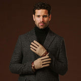 Fabrizio (brown) - Italian tweed men’s gloves with touchscreen capability and adjustable snap button