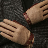 Fabrizio (brown) - Italian tweed men’s gloves with touchscreen capability and adjustable snap button