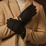Fabrizio (dark brown) - Italian tweed men’s gloves with touchscreen capability and adjustable snap button
