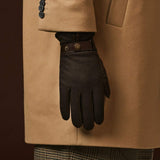 Fabrizio (dark brown) - Italian tweed men’s gloves with touchscreen capability and adjustable snap button