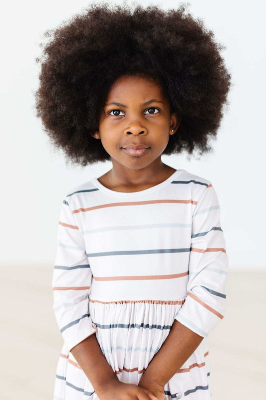 Fall Stripes 3/4 Sleeve Pocket Twirl Dress - Mila & Rose ® - Flyclothing LLC