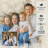 Family Watercolor Portrait Custom Wall Art - Tailored Canvases - Flyclothing LLC