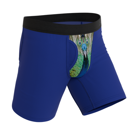 The Fancy Feather | Peacock Long Leg Ball Hammock® Pouch Underwear With Fly - Shinesty - Flyclothing LLC