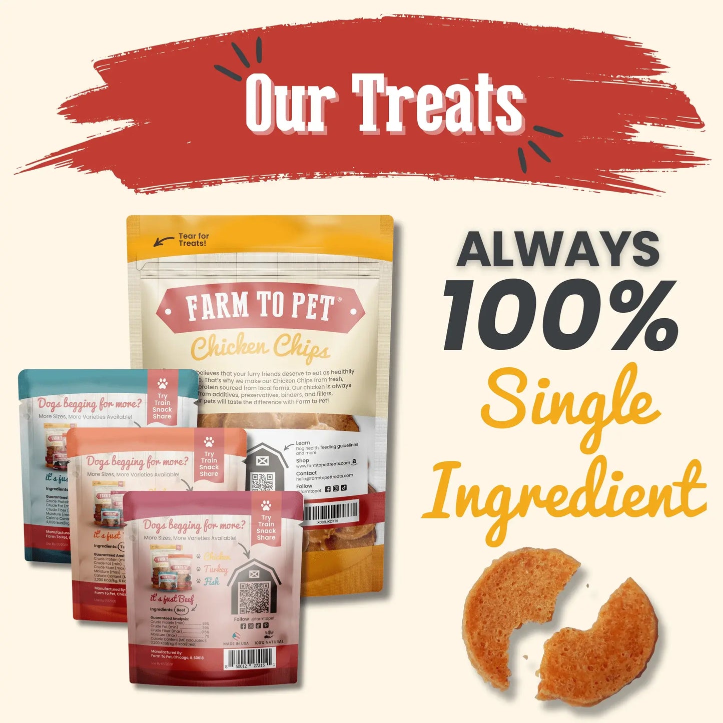 Puppy Packs 'n Snacks Dog Treat Starter Pack | Single-Ingredient Training Treats - Farm To Pet - Flyclothing LLC
